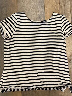 Navy White Striped Womens M Shirt Tassel Fringe Green Envelope